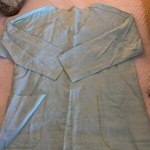 Soft Surroundings 100% Linen Canberra Tunic in turquoise w/ lime green trim